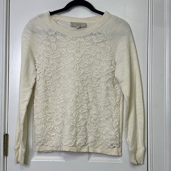 LOFT Cream Lace Front Sweater - Picture 3 of 8